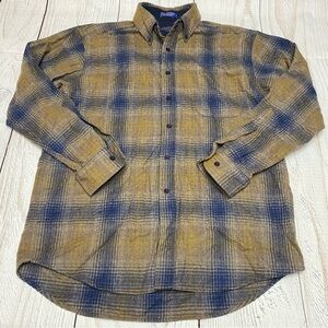 Pendleton Blue and Tan Plaid Fireside Wool Shirt Large